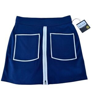 Belyn Key Pocket Zip Skort Navy Mod Retro Athletic Sporty Preppy Golf Lux New XS